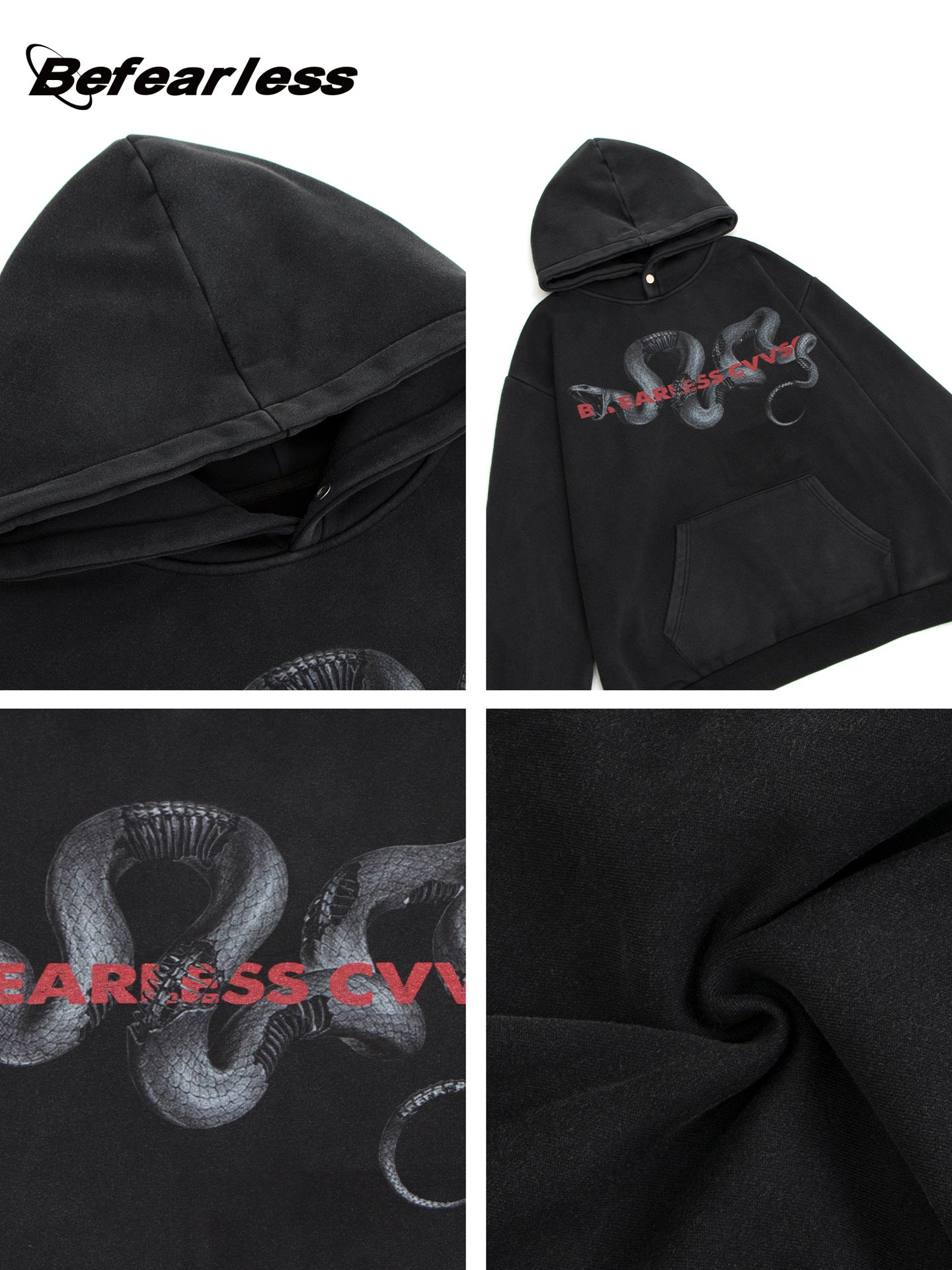 Snake Graphic Letter Print Washed Hoodie WN26220