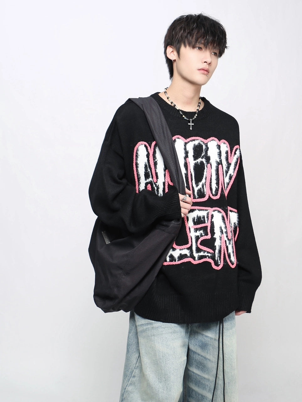 Letter Embroidery Oversize Knit Sweater WN21044