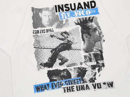 Portrait Graphic Letter Print Short Sleeve T-Shirt WN26822