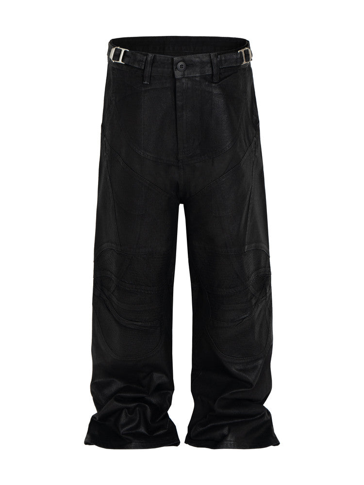Buckle Detail Coated Wide Leg Pants WN24087