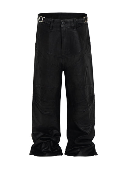 Buckle Detail Coated Wide Leg Pants WN24087