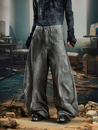 Dirty Wash Curved Wide Leg Denim Jeans WN20590