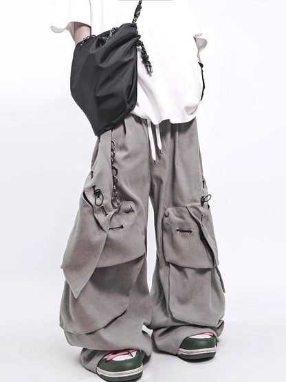 Multi-Pocket Curved Seam Wide Leg Pants WN24025