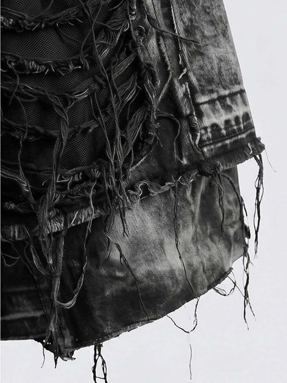 Washed Damage Frayed Denim Half Jeans WN28037
