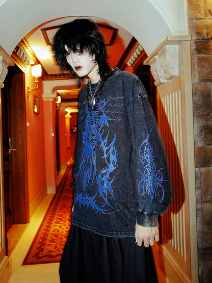 Totem Rock Design Oversize Washed Long Sleeve T-Shirt WN15899