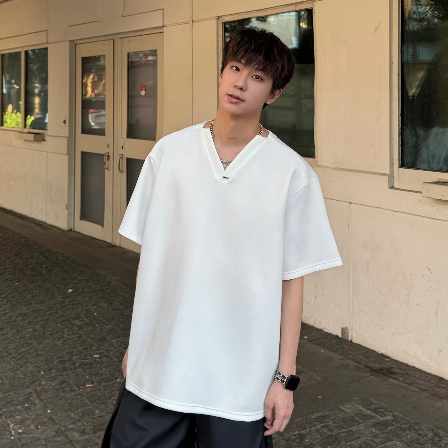 Oversize V-Neck Short Sleeve T-ShirtWN25321