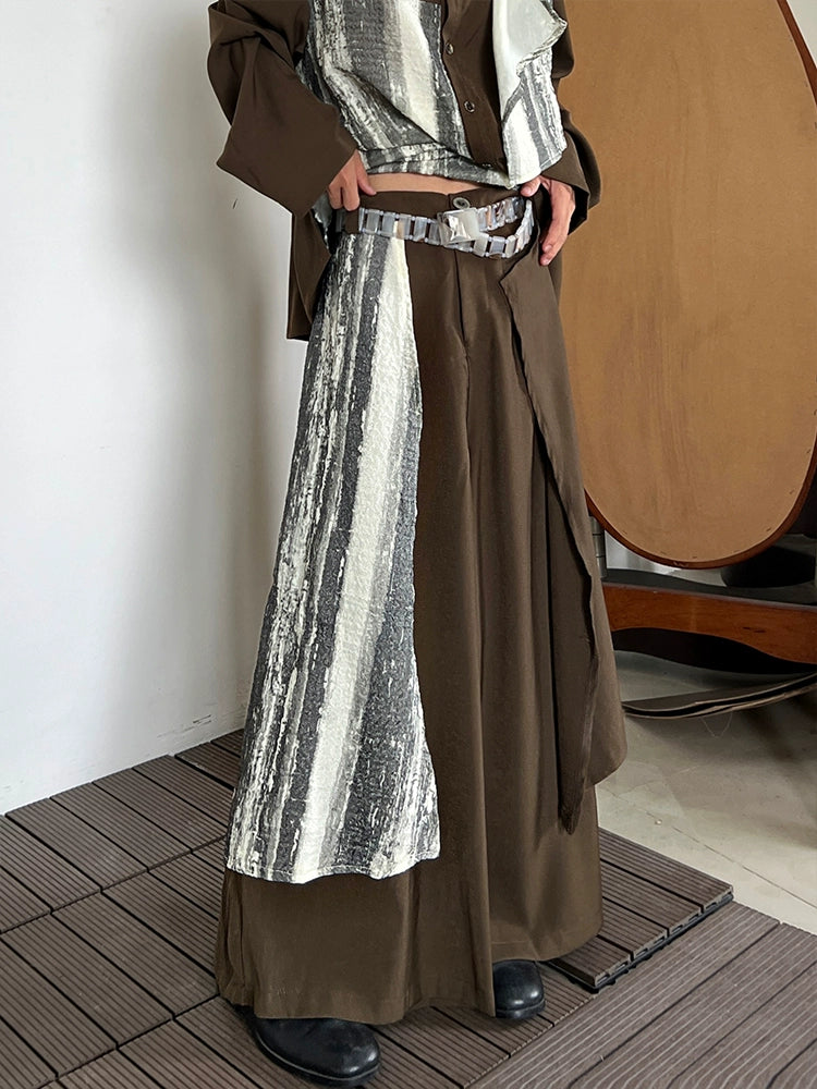 Asymmetrical Patchwork Wide Leg Trousers WN19940