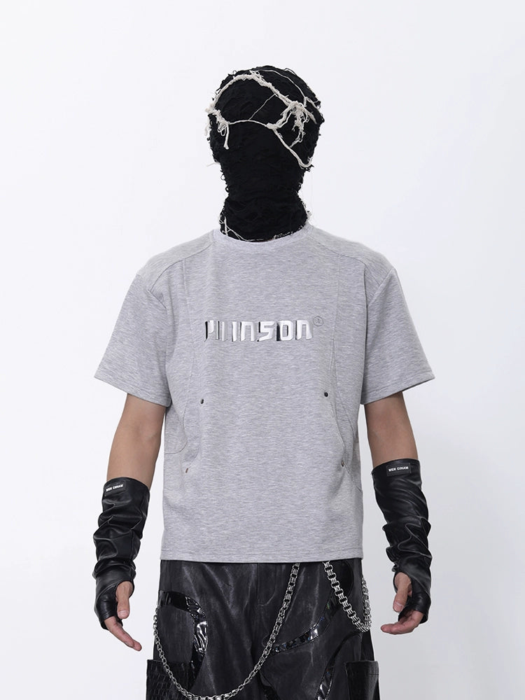 Curve Pocket Patch Embroidery Short Sleeve T-Shirt WN18730