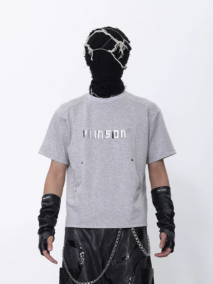 Curve Pocket Patch Embroidery Short Sleeve T-Shirt WN18730