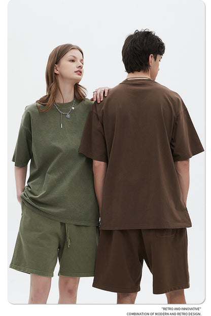 Oversize Washed Short-sleeve-T-shirt & Washed Short Sweatpants Setup WN6633-K