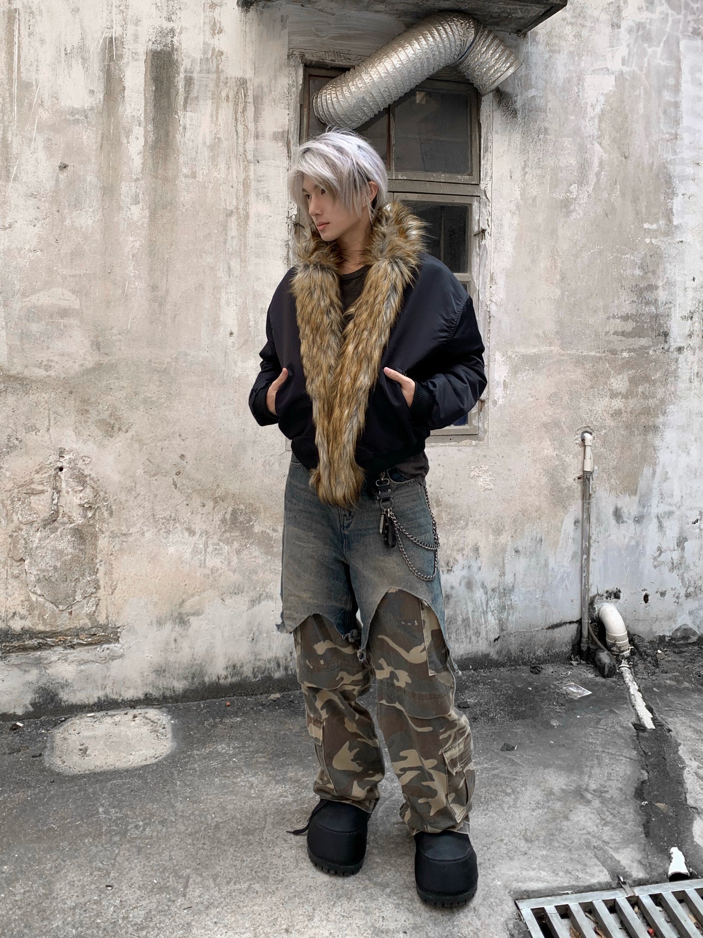 Fake Fur-Collar Glossy Padded Jacket WN22175