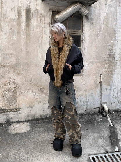 Fake Fur-Collar Glossy Padded Jacket WN22175