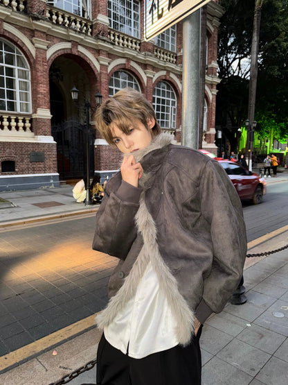 Suede Fake Fur Collar Thick Puffer Jacket WN20727