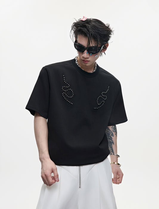 Metal Stud Spine Design Slim Short Sleeve T-Shirt WN18338