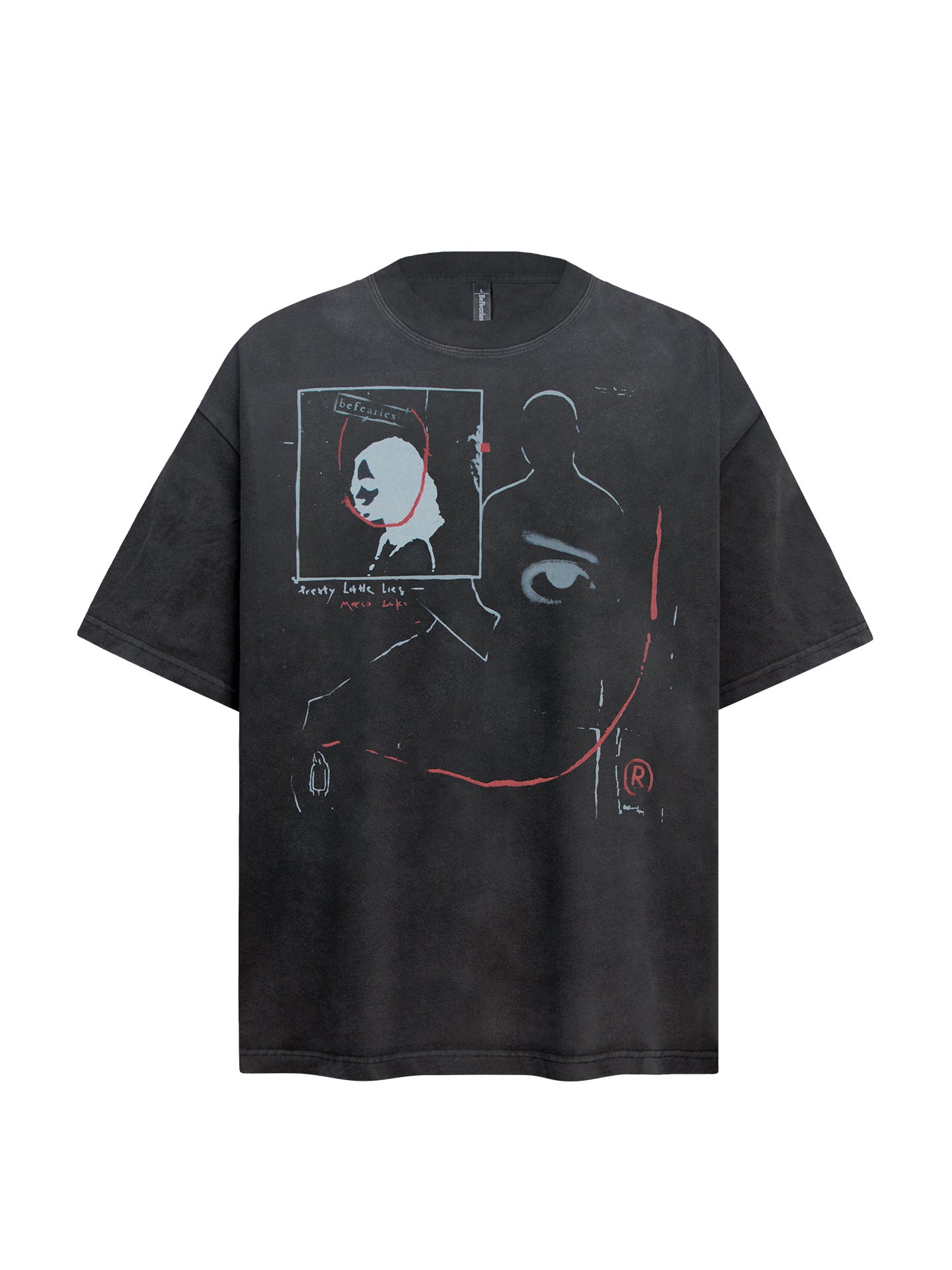 Washed Portrait Print Oversize Short Sleeve T-Shirt WN26384