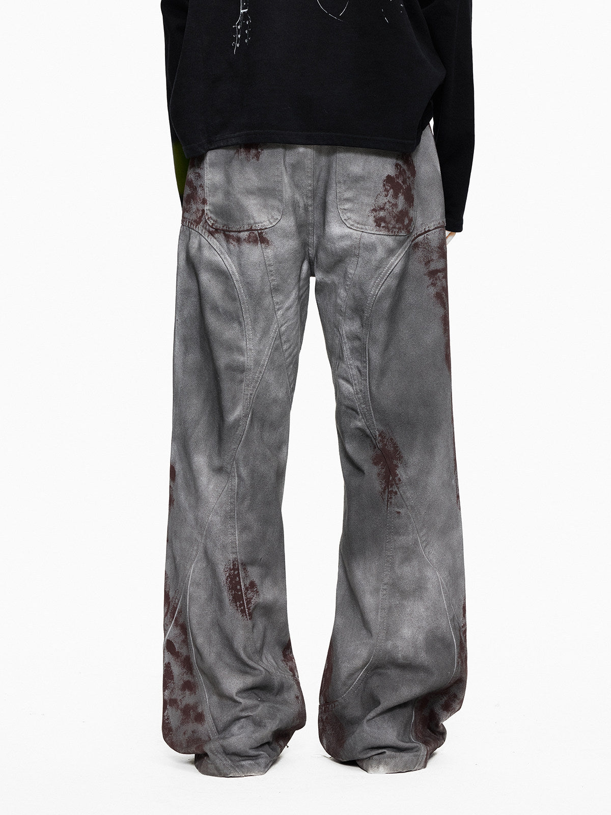 Stain Dye Seam Flare Denim Jeans WN27314