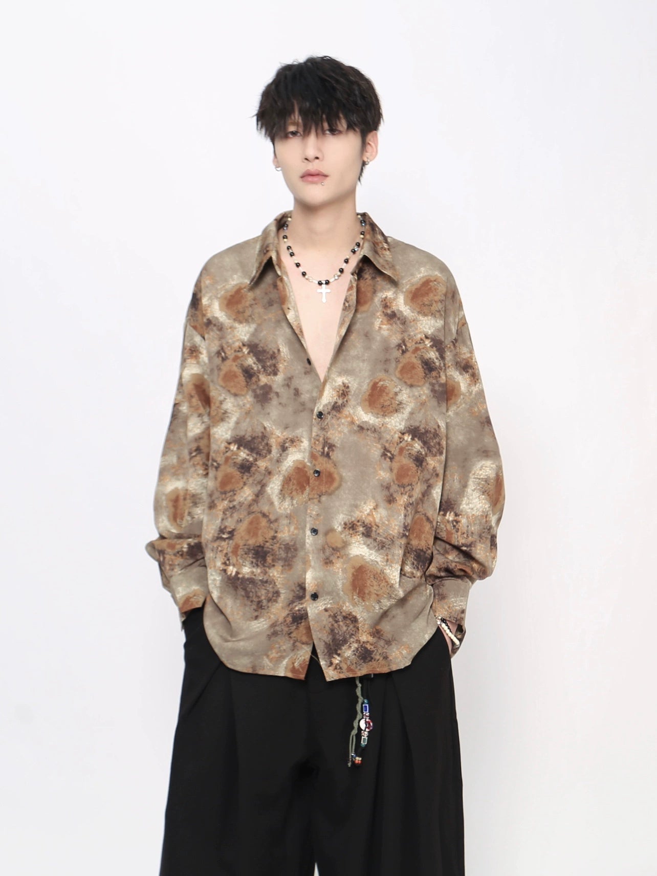 Tie-Dye Floral Print Long Sleeve Shirt WN21025