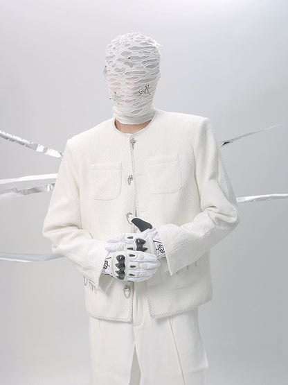 Raw Hem Woven Studs Button Jacket WN18601