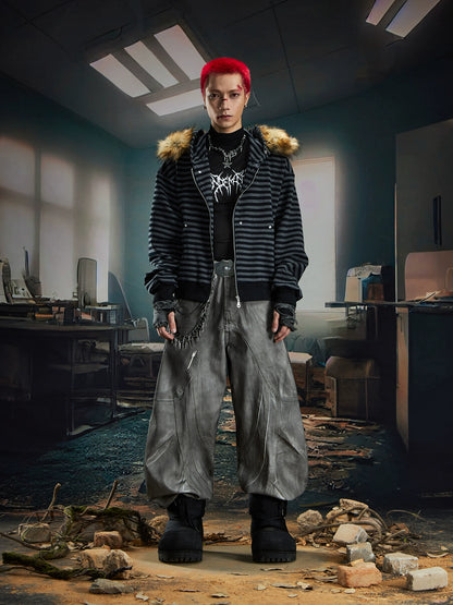 Dirty Wash Curved Wide Leg Denim Jeans WN20590