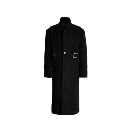 Metal Buckle Belted Wool Blend Long Coat WN10559