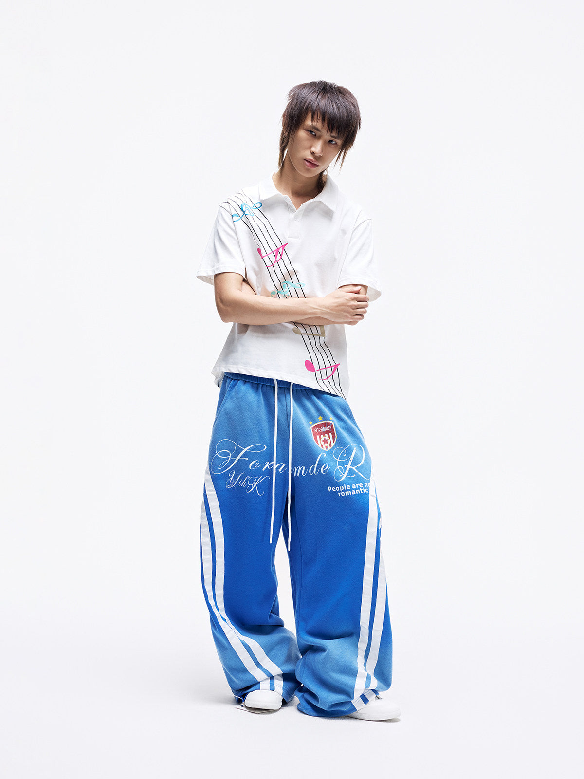 Colorful Music Staff Print Short Sleeve Polo Shirt WN27271