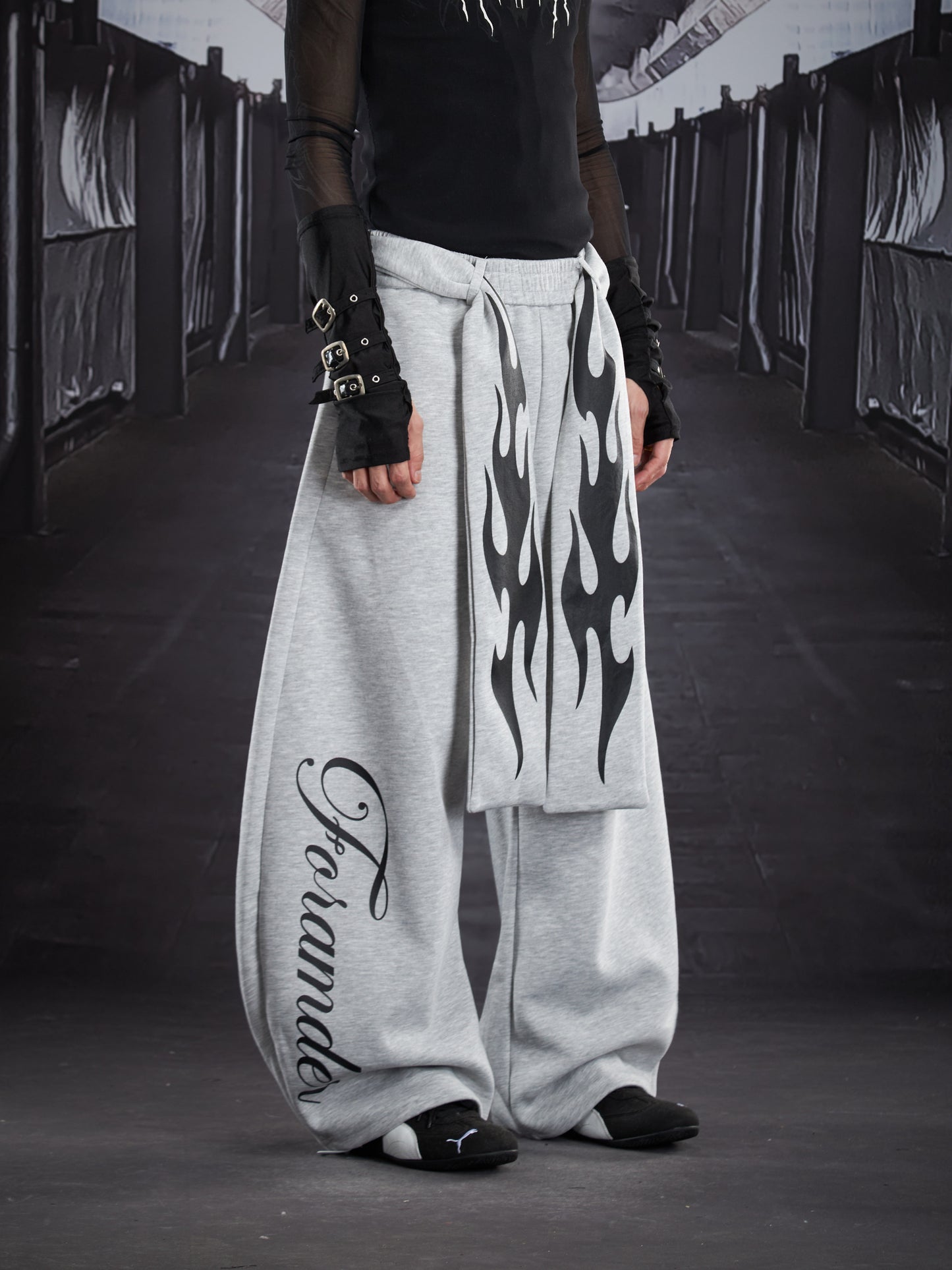 Flame Print Wide Leg Sweatpants WN22789