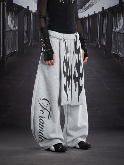 Flame Print Wide Leg Sweatpants WN22789