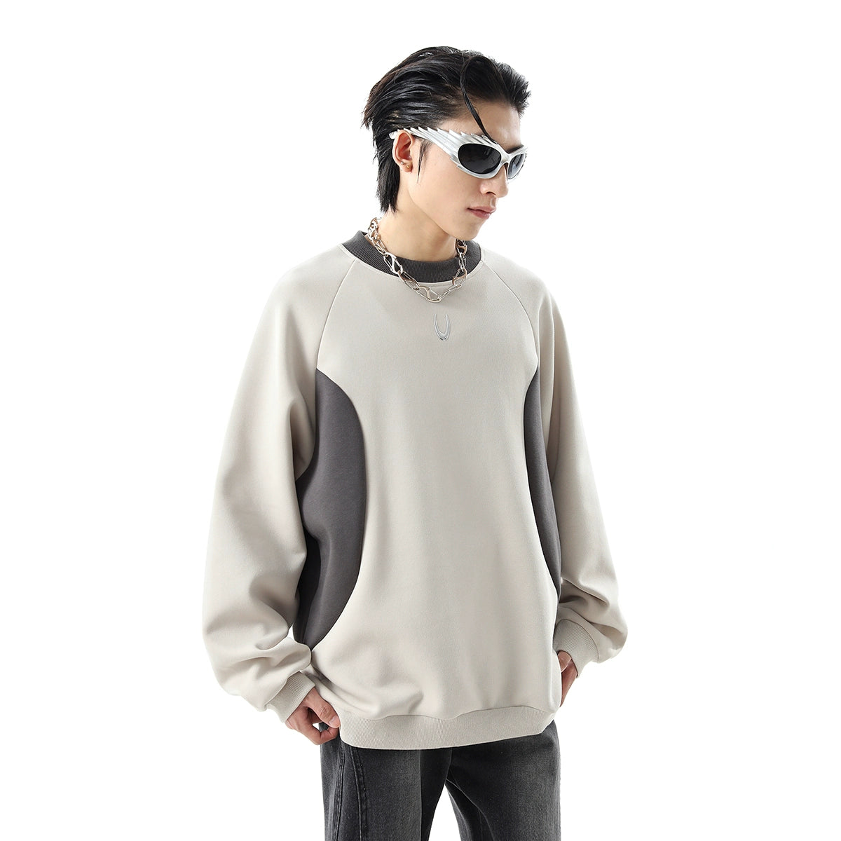 Colorblock Round Neck Oversize Pullover Sweatshirt WN10259