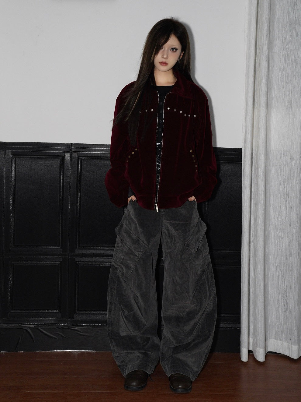 Fake Pearl Rivet Design Short Zipper Jacket WN22189