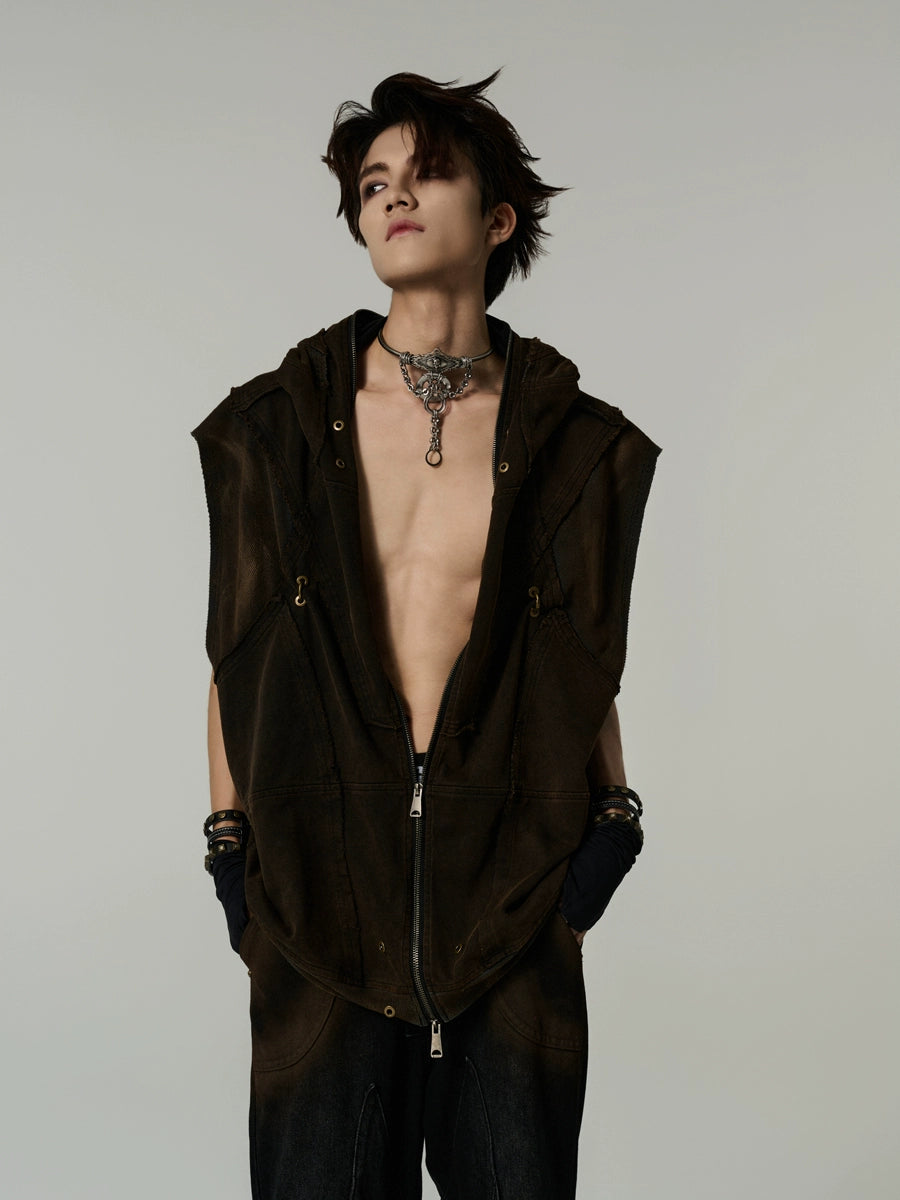 Washed Oversize Hooded Vest WN9445