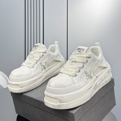 Platform Round Toe Mesh Lace-Up Sneakers WN24828