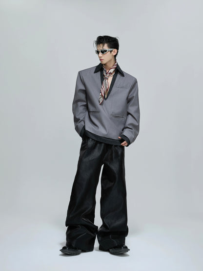 V-Neck Striped Shoulder-Pad Polo Shirt WN21689