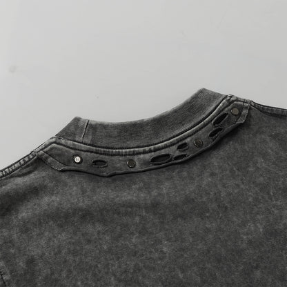 Heavy Washed Fade Stitching Short Sleeve T-Shirt WN25671