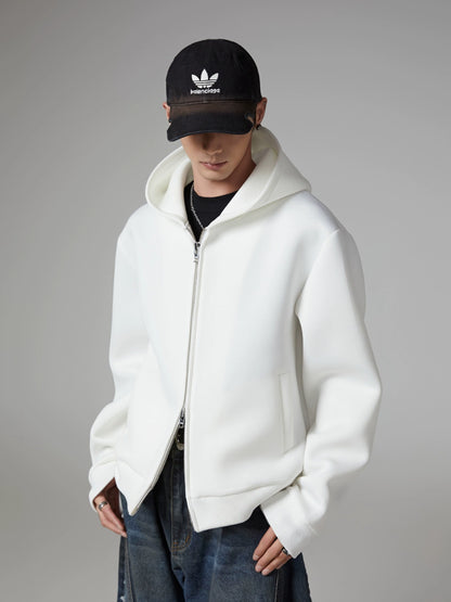 Solid Space Cotton Short Dual-Zipper Hoodie WN13379