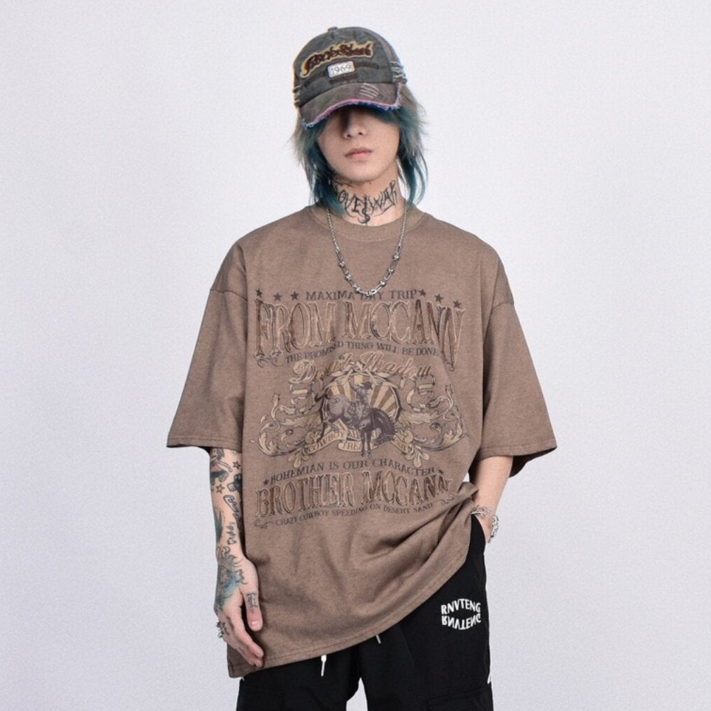 Washed Graphic Print Oversize Short Sleeve T-Shirt WN24449