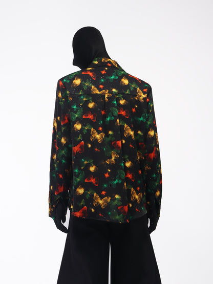 Butterfly Design Large Collar Long Sleeve Shirt WN23774
