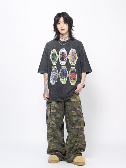 Oversize Vintage Wash Watch Graphic Short Sleeve T-Shirt WN24436