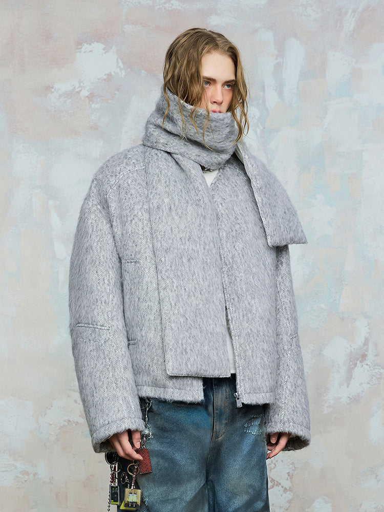 Patchwork Quilted Scarf Design Windproof White Duck Down Jacket WN18012