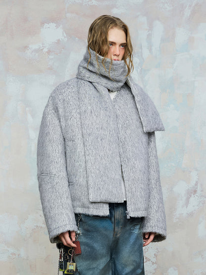 Patchwork Quilted Scarf Design Windproof White Duck Down Jacket WN18012