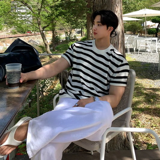 Stripe Knit Oversize Short Sleeve T-Shirt WN20325