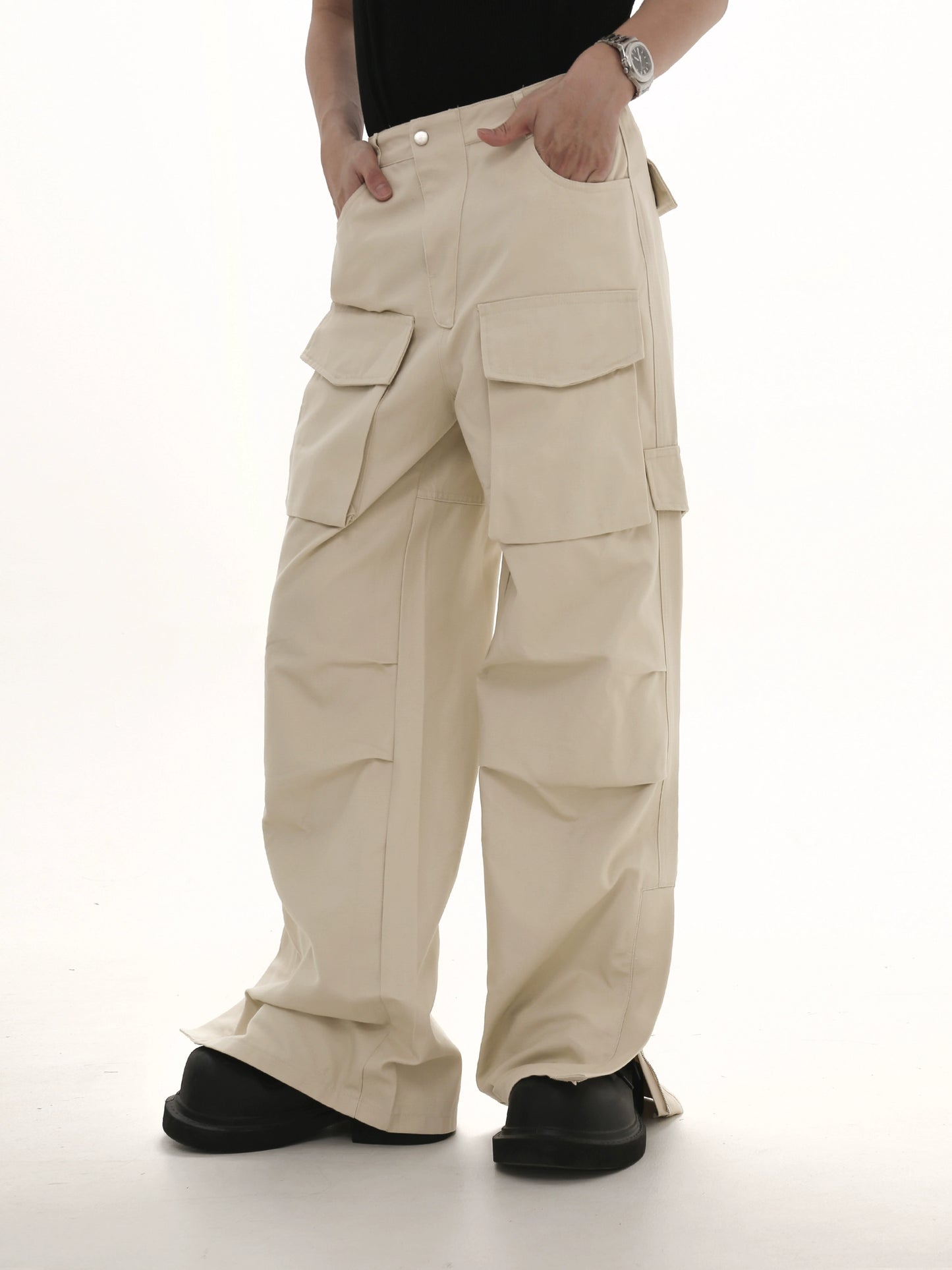 Large Pocket Wide-Leg Straight Cargo Pants WN5634