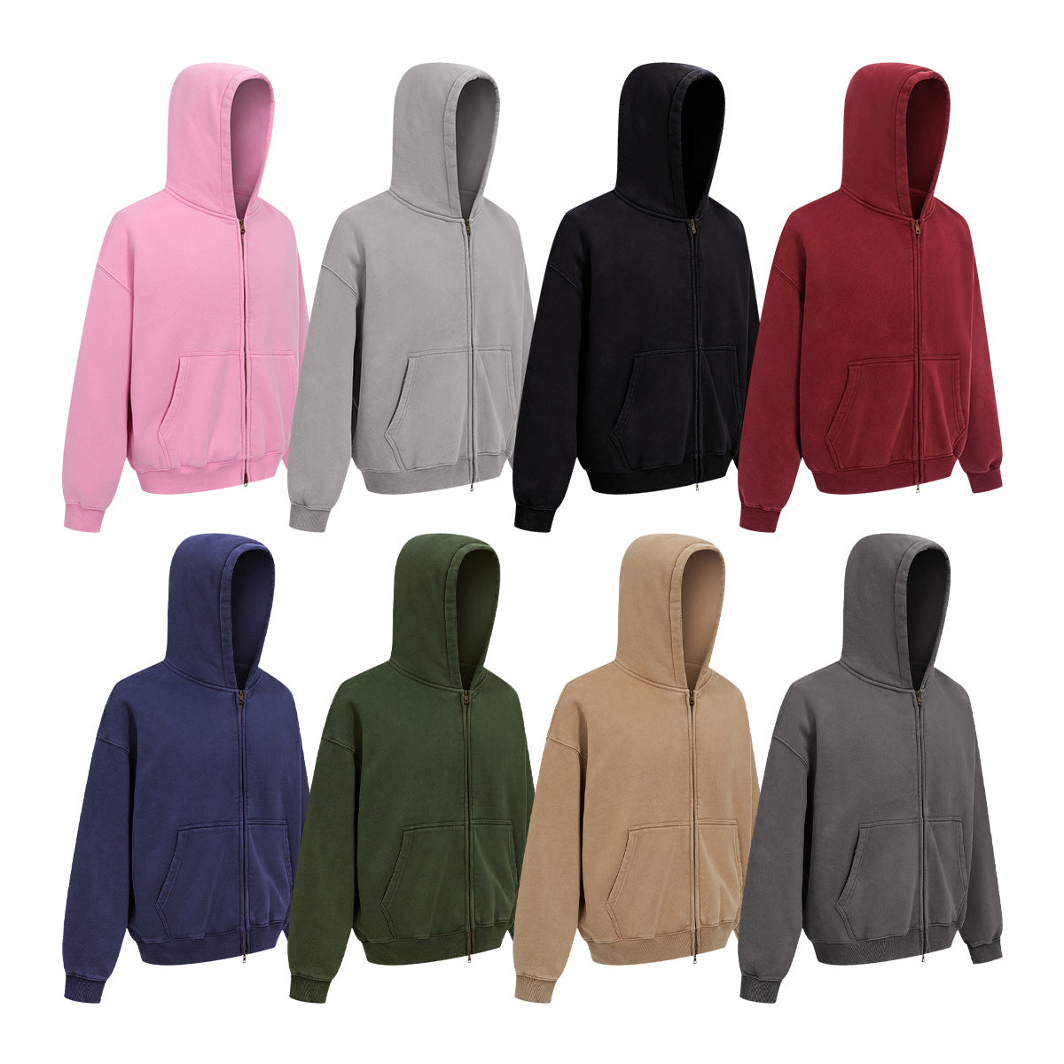 Fleece Lining Zip-Up Wax Dye Zipper Hoodie WN23111