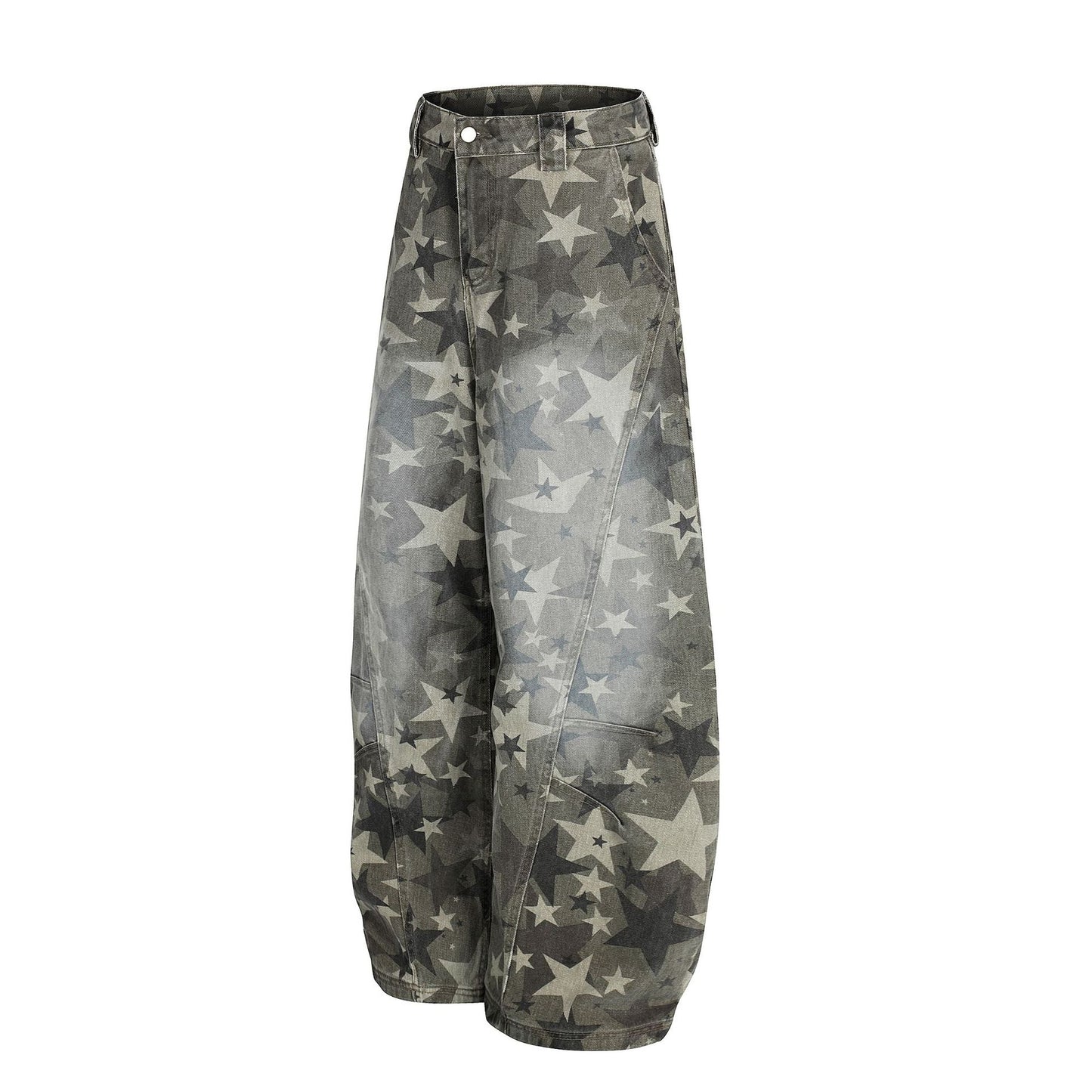 Star Print Washed Wide Leg Denim Jeans WN23602