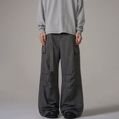 Washed Wide-Leg Straight Cargo Pants WN10644