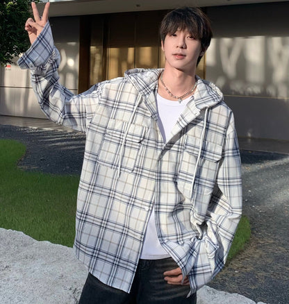 Plaid Hooded Short Sleeve Shirt WN25195