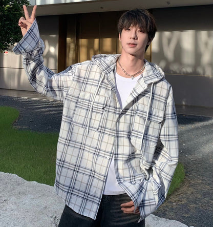 Check Hooded Long Sleeve Shirt WN25205