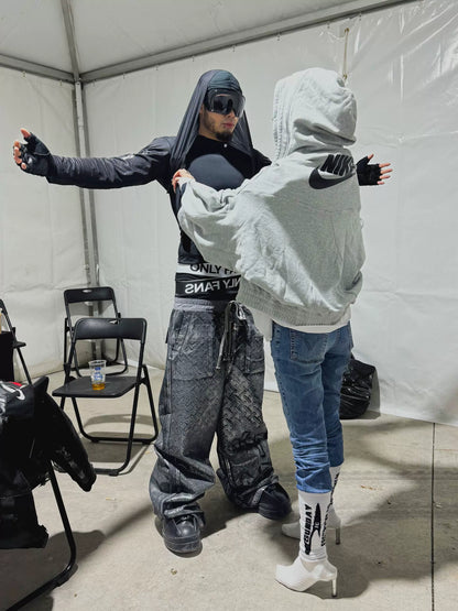 Embossed Silver Coating Design Cargo Pants WN18088