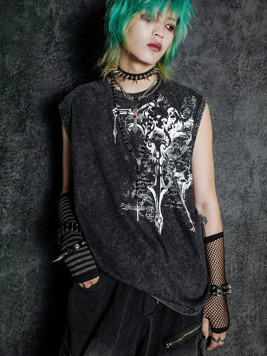 Graphic Print Sleeveless T-Shirt WN15965