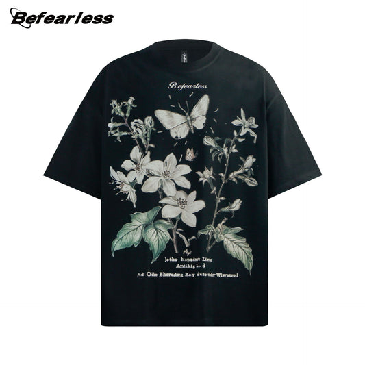 Flower Butterfly Graphic Short Sleeve T-Shirt WN26261