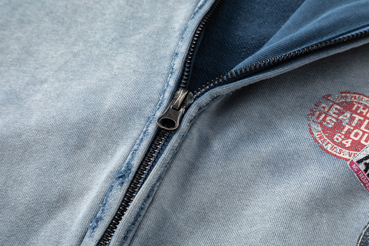 Washed Damage Print Boxy Zipper Hoodie WN25868